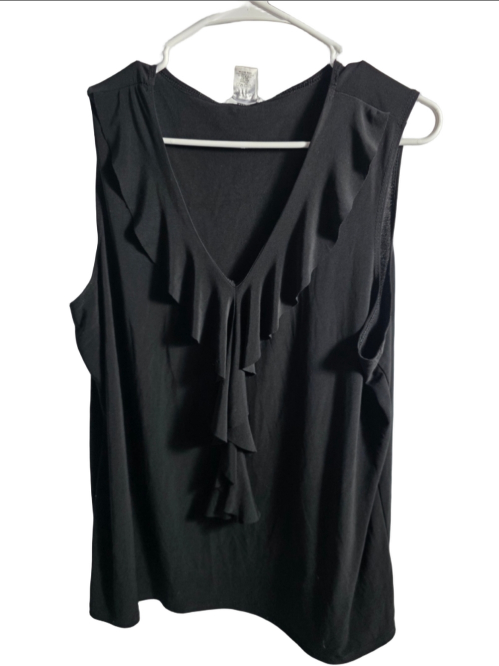 Women's Elan + Grace Black Ruffle V-Neck Tank Top Size 2X classy officewear plus